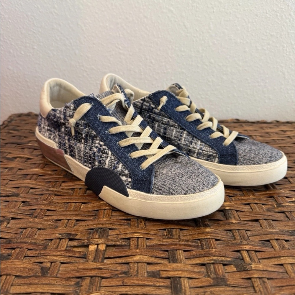 Dolce Vita Womens Zina Woven Lace Up Sneaker Size 7.5 Blue Silver Slip On